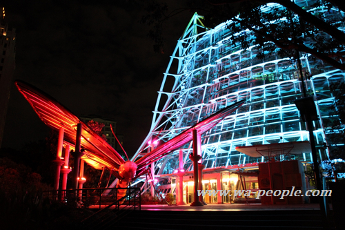 圖說：台中科博館夢幻雨林LED光雕的節能燈具，在夜晚相當吸睛，儼然成為台中新地標。